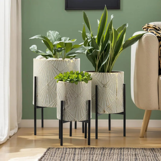 LuxenHome Planter Set of 3 – Modern Metal Flower Pots with Stands for Indoor Decor